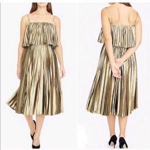 JCrew gold spaghetti strap dress.